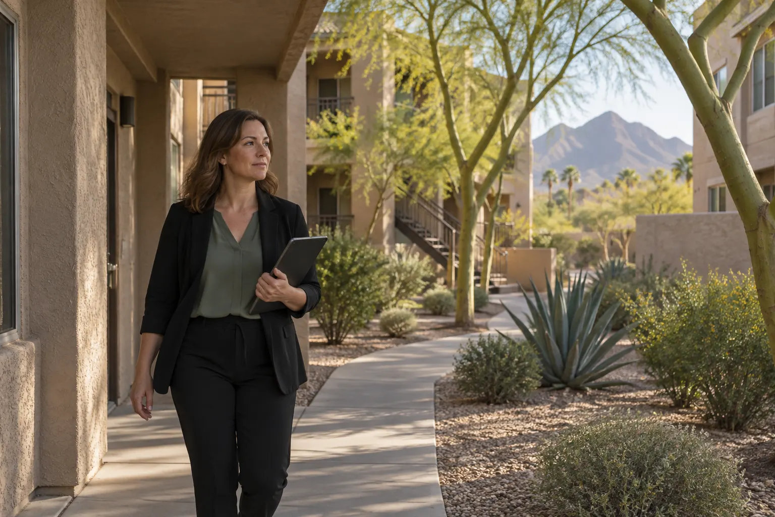 Property manager walking a community (illustrative photo)